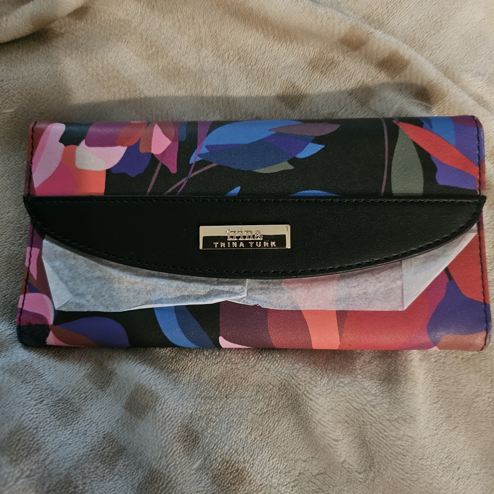 Trina Turk Black and Multicolor Floral Wallet.